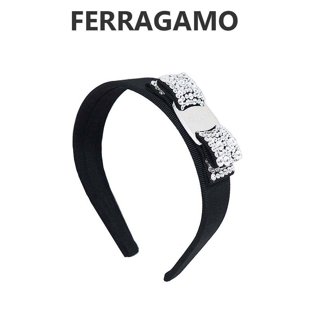 フェラガモ FERRAGAMO カチューシャ レディース 342758 524893 VARA ヴァラ リボン BLACK ブラック クリスタル 342758-524893