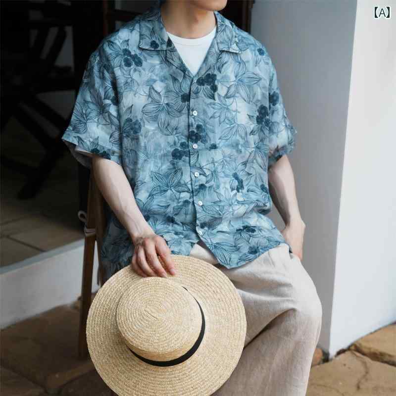 メンズファッション春夏秋冬かっこいいオシャレモテ男性用紳士服服韓国シンプル大人夏島のバケーション冷感半袖花柄シャツ男性用ハワイアンキューバカラーシャツクール｜bright　shop店