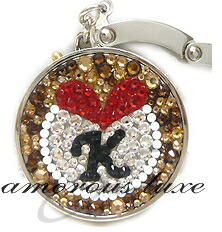 ★*『LOVE LEO』*★バッグハンガー・バッグホルダーレオパードハート・イニシャルデザインスワロフスキークリスタル（丸型・しろがね色台・チェーン店引っ掛かり）気の利いた差し上げ物にも一般受け☆（速見表ハンガー・持ちはこぶ引っ掛かり）