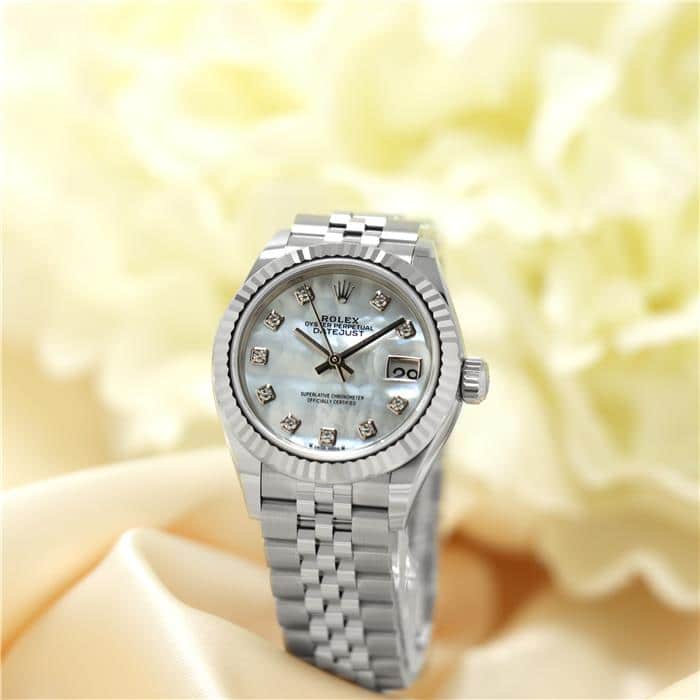 【60回払いまで金利0%】ROLEX ロレックス デイトジャスト 28 279174NG ホワイトシェル 10Pダイヤ ジュビリーブレスレット 付属品完品 ROLEX 新品レディース 腕時計 送料無料｜レディースブランド サロンBRILLER