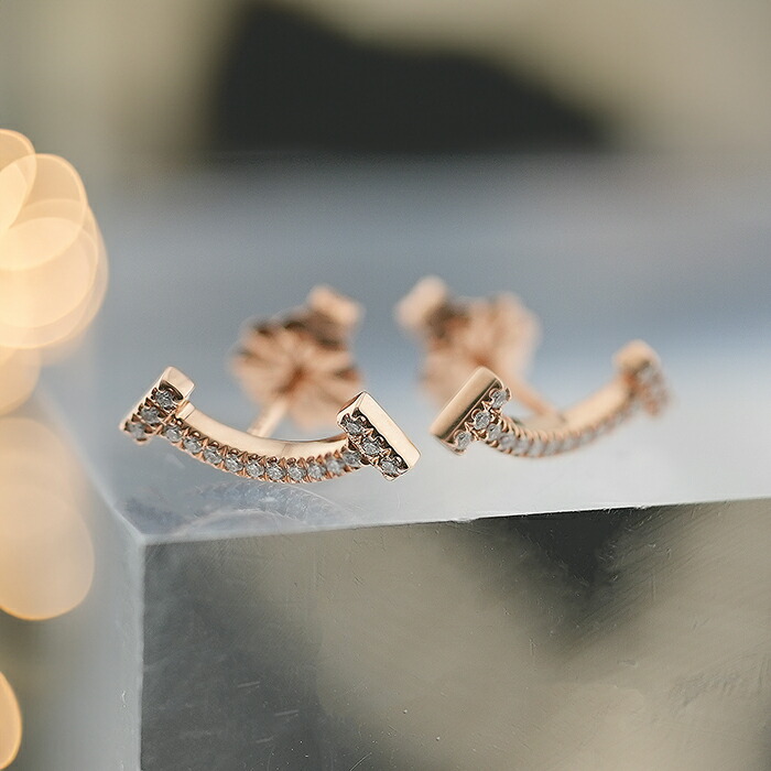 【Tiffany&Co】TiffanyT☆18k gold diamonds Smile ピアス ティファニー T スマイル ピアス ダイヤモンド ローズゴールド