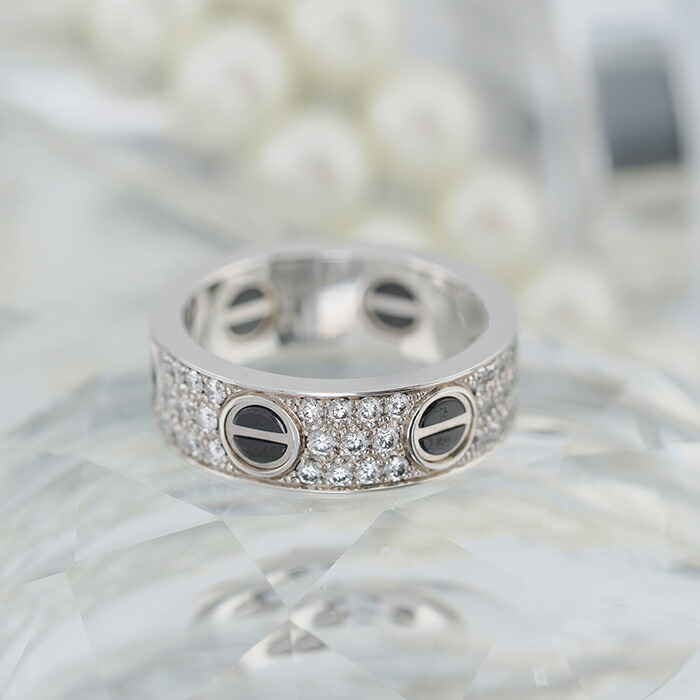 証明書 カルティエ ミニラブリング 14号 #54 パヴェダイヤ ゴールド WG 3列 ファッション 証明書 カルティエ ミニラブリング 14号 #54 パヴェ