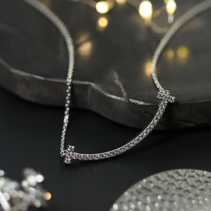 TIFFANY ティファニーT スマイルペンダント スモール PGダイヤモンド ティファニー T スマイル ペンダント ダイヤモンド ローズ