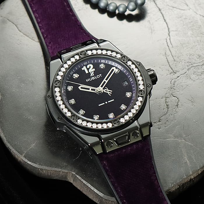 【60回払いまで金利0%】ウブロ ビッグバン ワンクリック パープルベルベット 39mm 465.CS.277V.NR.1204.ITI17【世界100本限定】 HUBLOT 中古レディース 腕時計 送料無料｜レディースブランド サロンBRILLER