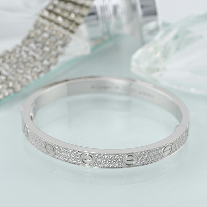 【Cartier】LOVE ホワイトゴールド ダイヤモンド ブレスレット カルティエ ラブブレスレット フルダイヤ #16 レディース K18