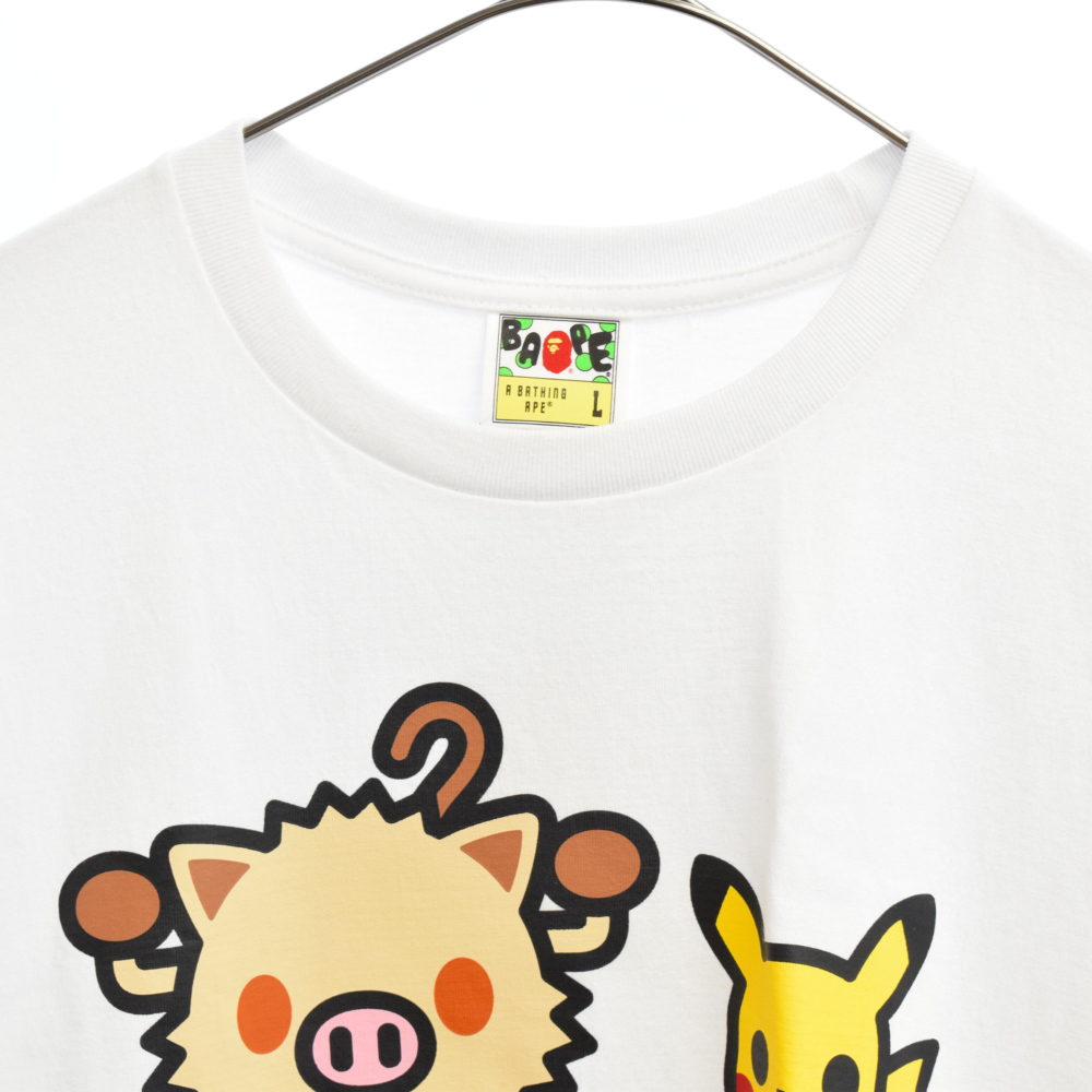 A Bathing Ape アベイシングエイプ X Pokemon Mankey Pikachu Tee ピカチュウandマンキー ポケモン プリントクルーネック半袖tシャツ ホワイト 新古品 中古 程度n カラーホワイト オンライン限定商品 Butlerchimneys Com