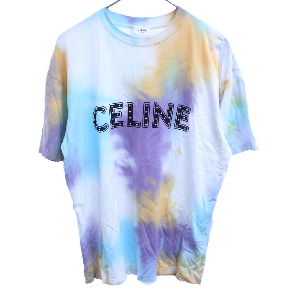 タイダイ Celine セリーヌ 21ss パープル イエロー ブルー スタッズロゴプリント半袖tシャツ カットソー カラーマルチカラー ブランド買取 販売 Bring 2xm 2xm トップス カットソー ルーズtシャツ 中古 程度ab 取扱店舗新宿