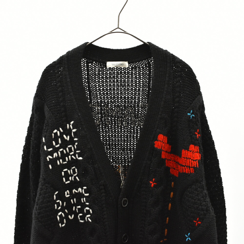 VALENTINO(ヴァレンチノ)サイズ:MGRAPHICSKETCHKNITCARDIGANQV3KA02P564グラフィックステッチケーブルニットカーディガン【中古】【程度B】【カラーブラック】【オンライン限定商品】