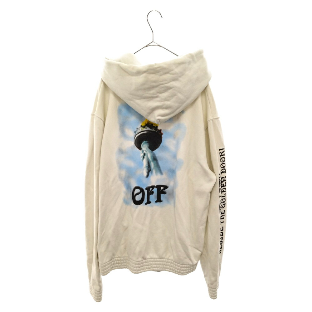 OFF-WHITE(オフホワイト) サイズ:XL LIBERTY プリント 自由の女神 ホワイト HOODIE プルオーバーパーカー トップス 