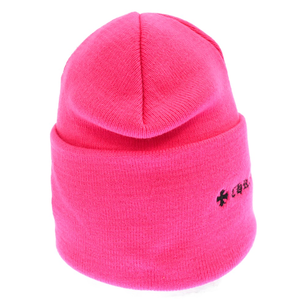 2021最新のスタイル CHROME HEARTS(クロムハーツ) Cemetery Cross Beanie Neon Pink  セメタリークロスパッチ ビーニー ニット帽 ピンク 帽子