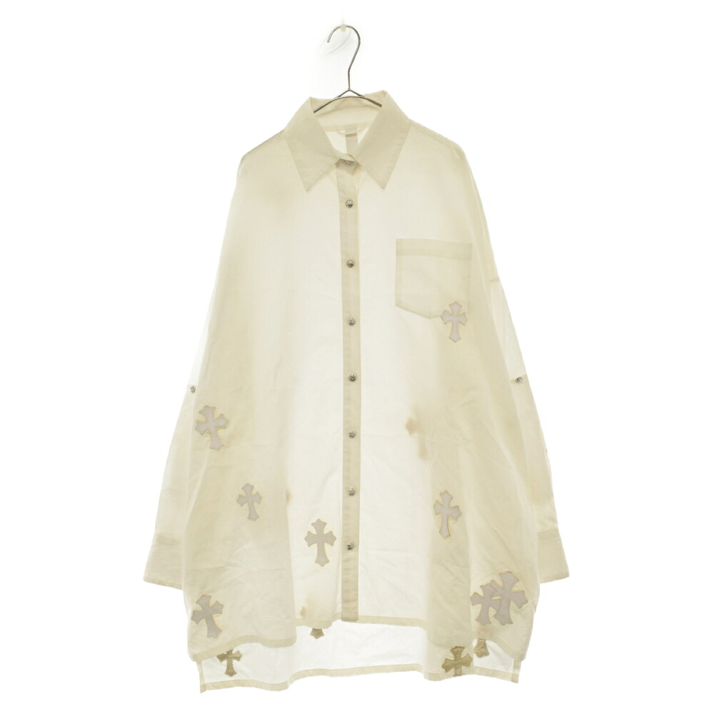CHROME HEARTS(クロムハーツ) MAHAL KITA SHIRT マハルキタ クロスパッチクロスボタン長袖プルオーバー 白いこと ※曳き船手抜かり【中古】【度合いB】【色つや白いこと】【取りまわしバス発着場新宿】