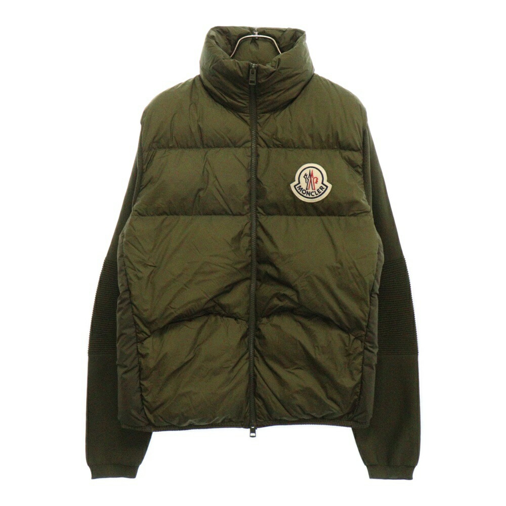 MONCLER ニット切替ダウンジャケットカーキSサイズ
