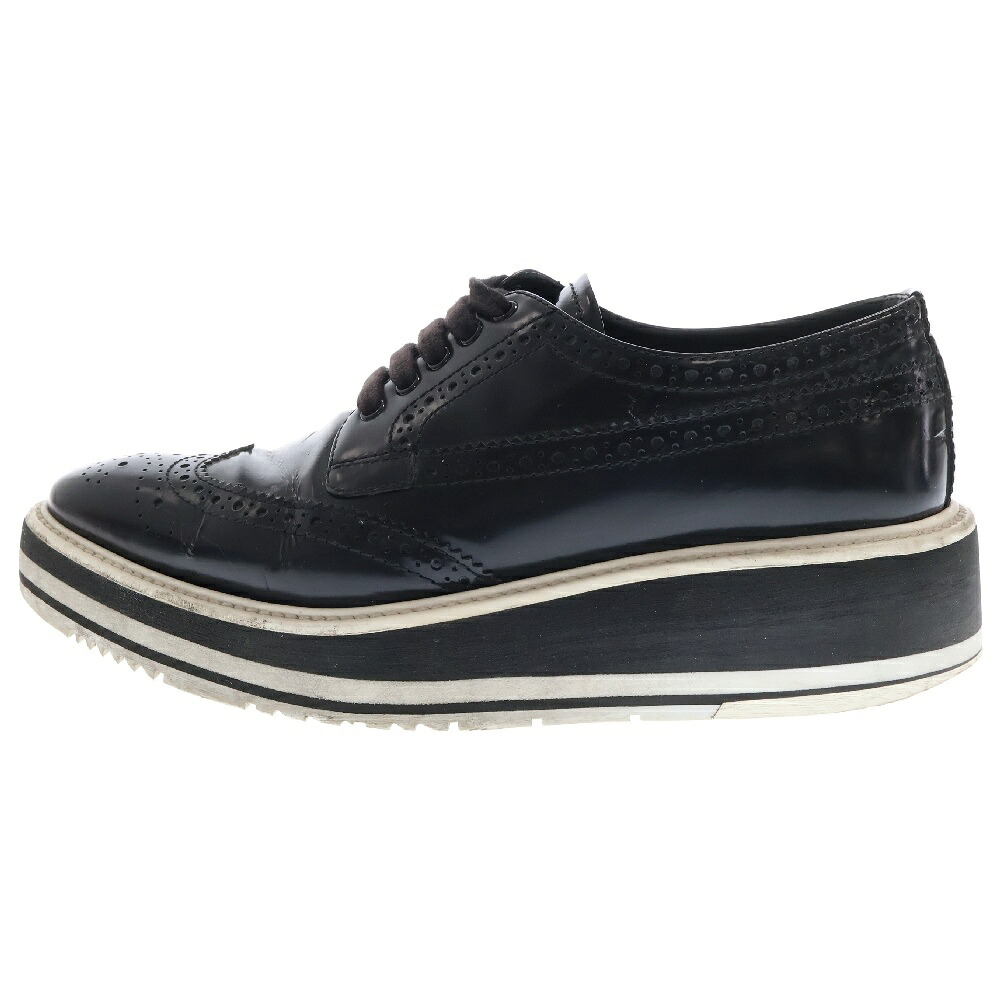 PRADA(プラダ) 大きさ:36 舞台の袖手当て シューズ なめし革 黒いこと レディース【中古】【座標軸B】【色合い黒いこと】【オンライン押さえる商いもの】