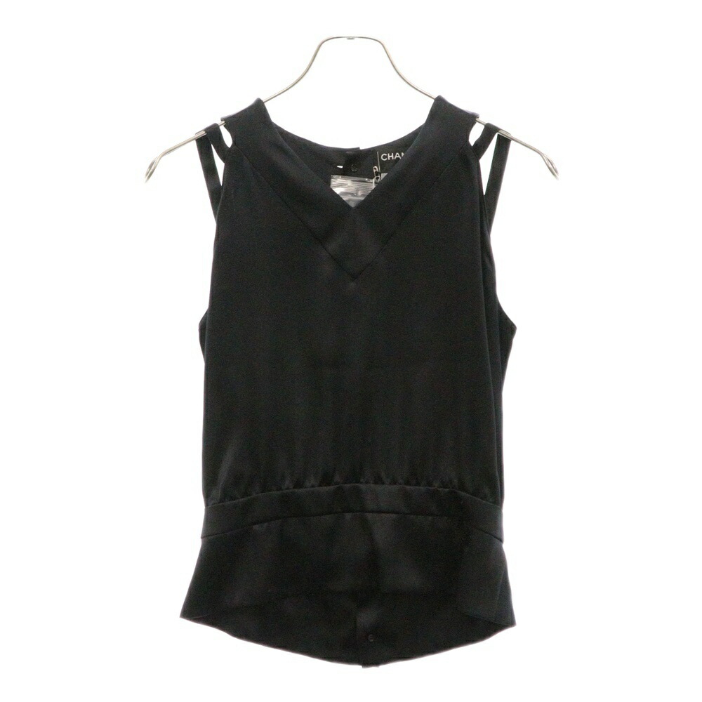 CHANEL - 美品 CHANEL シャネル フェイクパール サイズ36 ブラック ゴールド金具 シルク P64478V24243 長袖シャツ ドレスシャツ シルクシャツ レディース 409149 【中古】 CHANEL - シャネル シャツ ブラウス シルク クローバーボタン