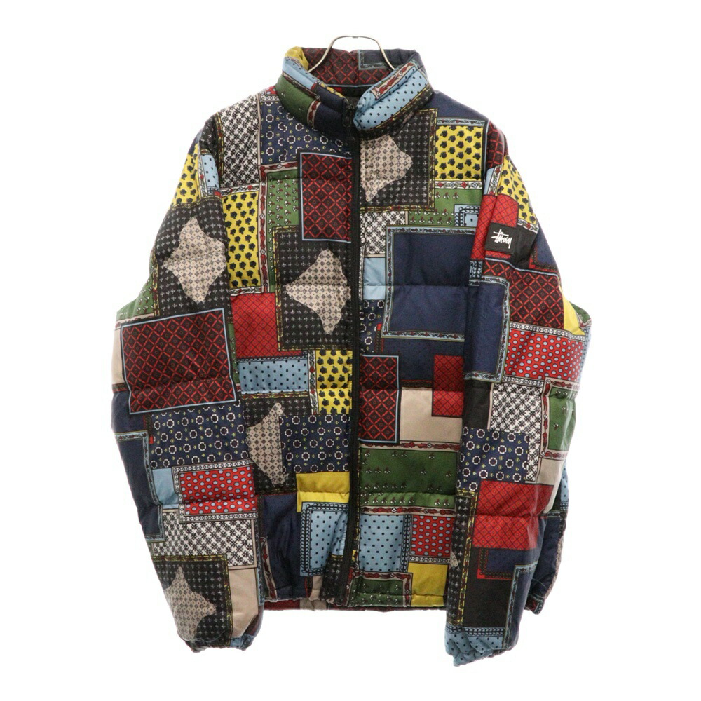 【超人気カラー】ステューシー バイカラー 刺繍ロゴ ダウンジャケット Mサイズ STUSSY】ステューシー ダウンジャケット 刺繍ロゴ フード