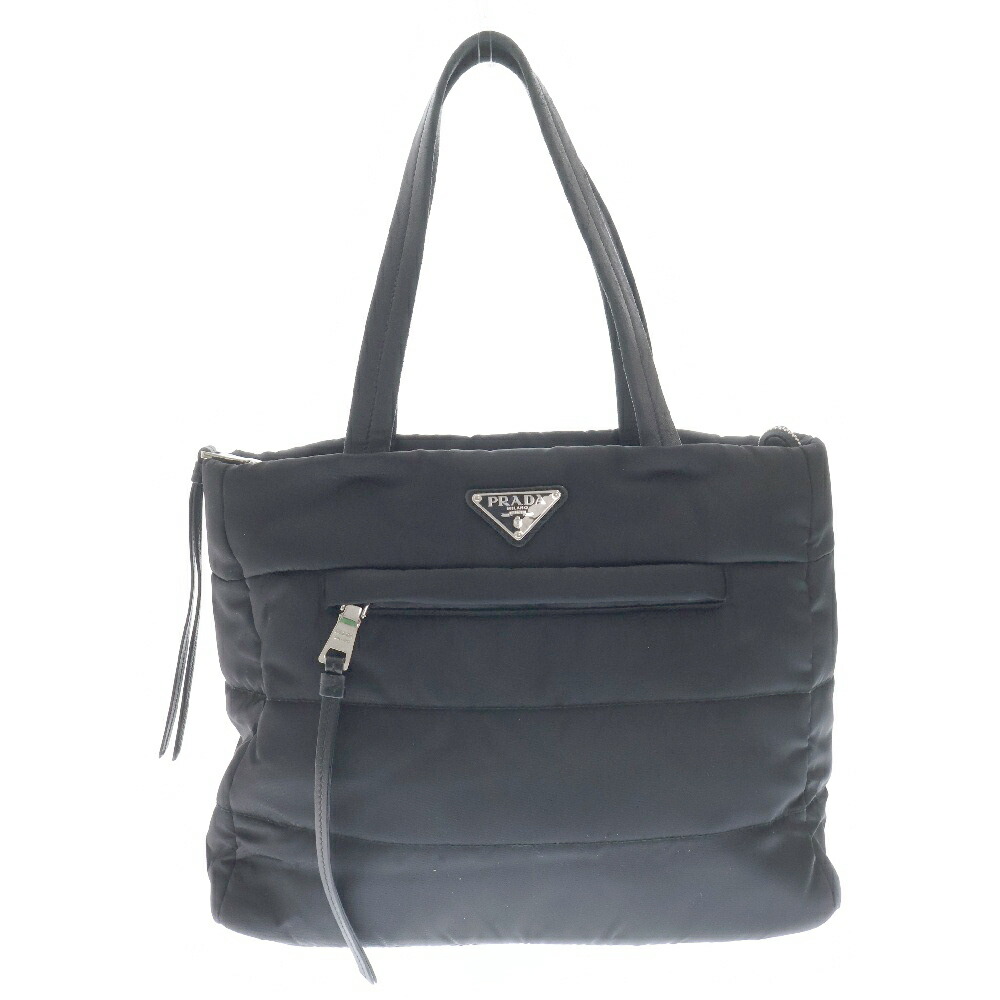 プラダ トライアングルロゴ プレート ナイロン トートバッグ PRADA プラダ トライアングルロゴ ナイロン×レザー トートバッグ