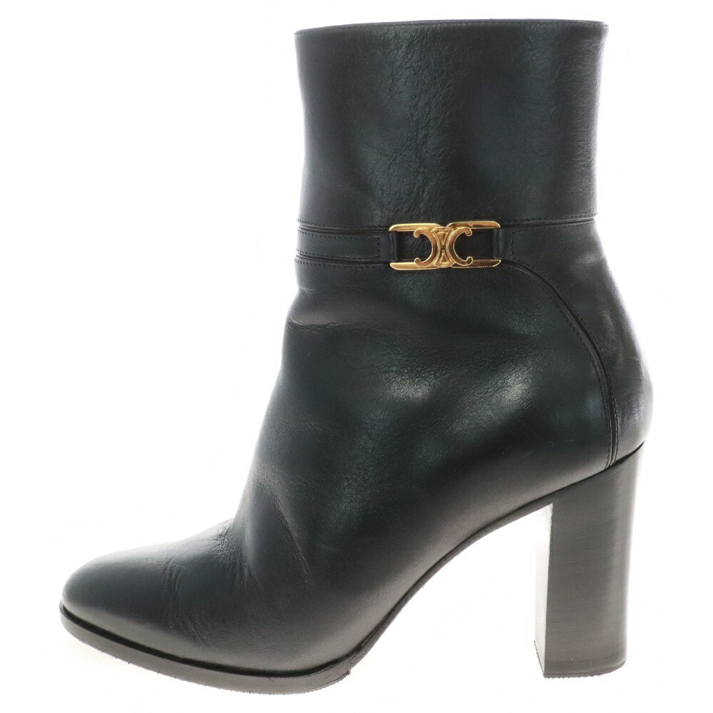 CELINEブラックレザー ジッパーブーティ セリーヌ CELINE JACNO ジャクノ サイドジップ レザー ブーツ 41