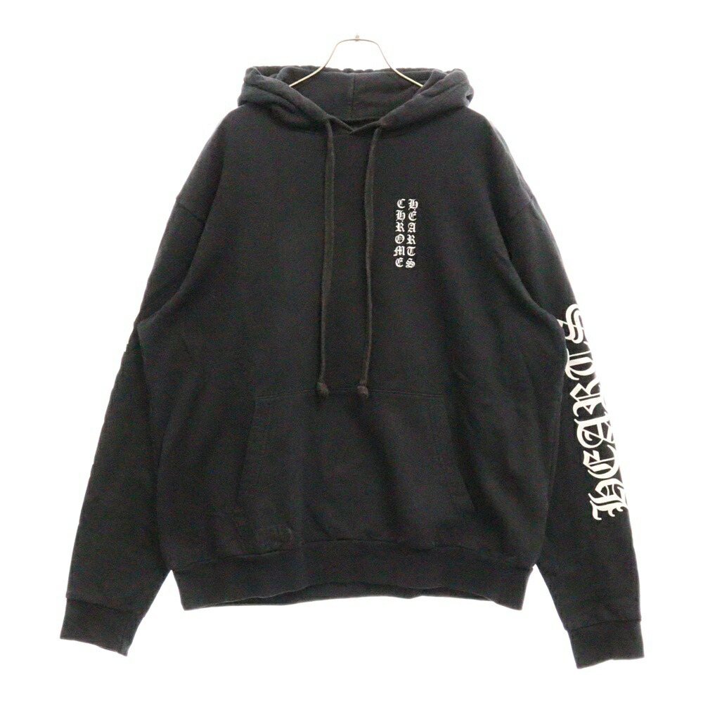 【CHROME HEARTS】 袖 ロゴ プリント プルオーバー パーカー クロムハーツプルオーバーパーカーMadeinHollywoodブラック
