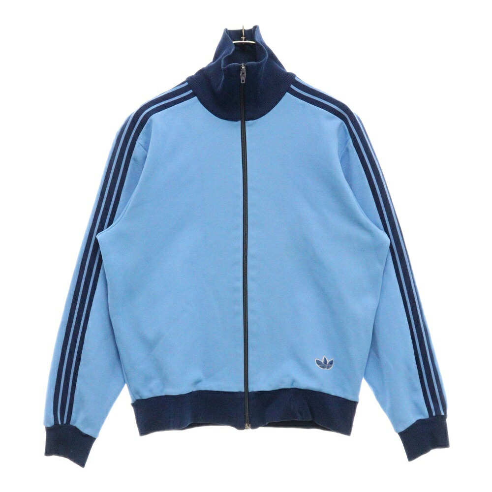 緑のジップアップジャケット ネイビー襟　80s 70s Adidas Vintage 70s Adidas Jacket Green Stripes Trefoil Full Zip