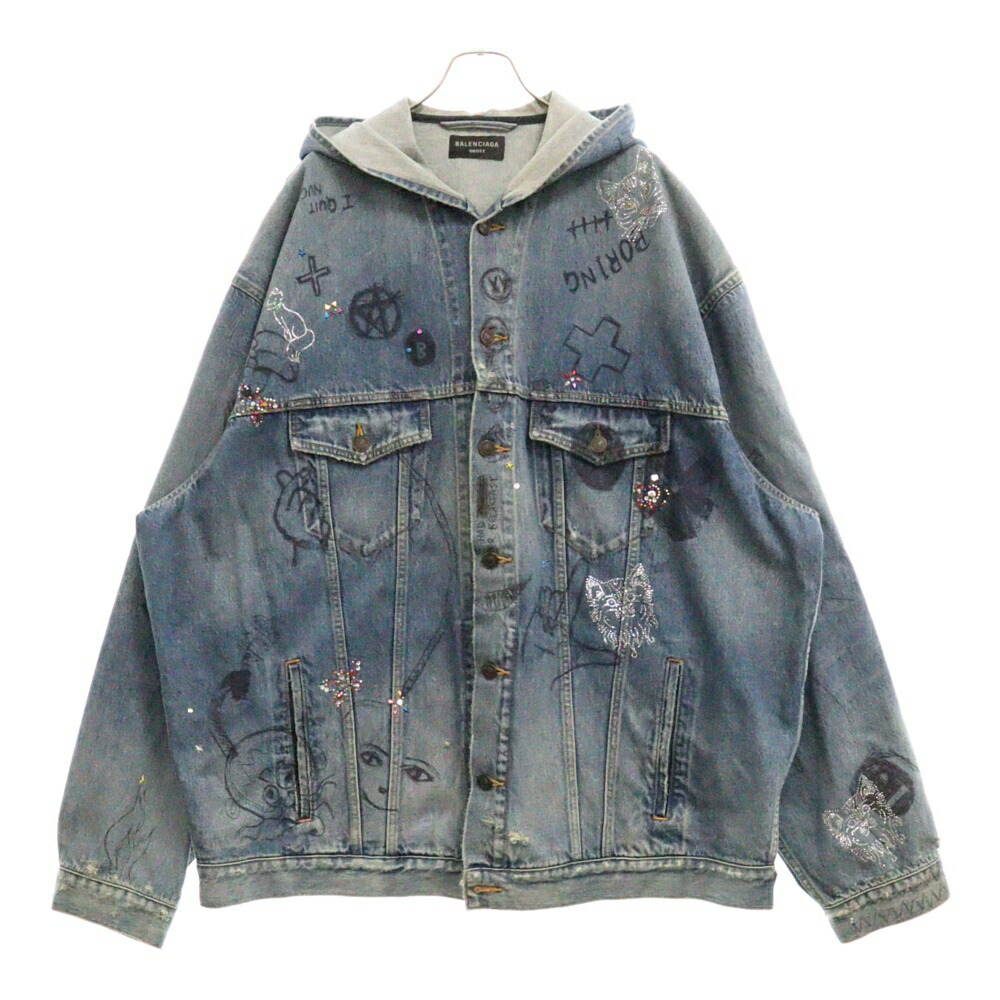 BALENCIAGA ウィメンズ Standing カラーデニムジャケット BALENCIAGA】【再構築スウイングデニムジャケット】バレンシアガ