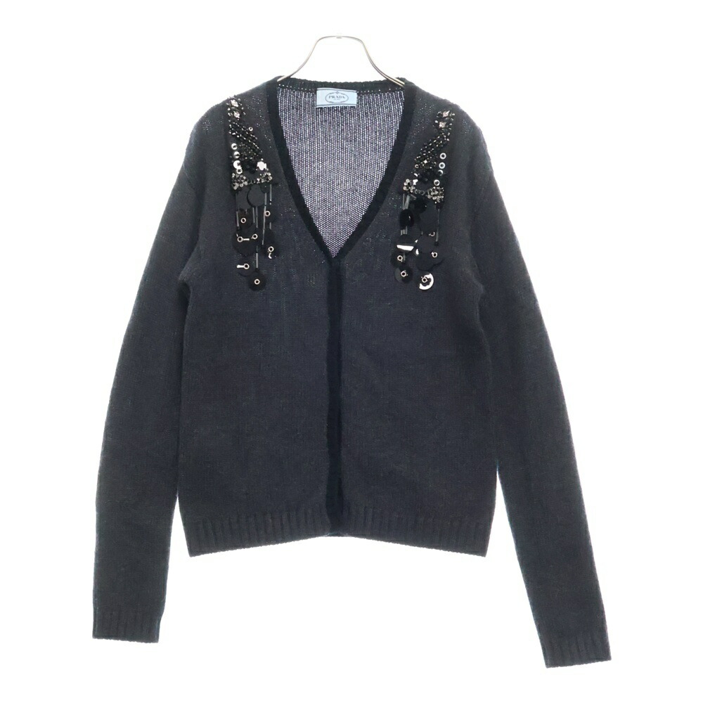 PRADA - PRADA プラダ 25SS バック三角ロゴ コットン ショート丈 カーディガン レディース ホワイト/ブラック P25N54 S000 165D PRADA (プラダ) 25SS バック三角ロゴ コットン ショート丈