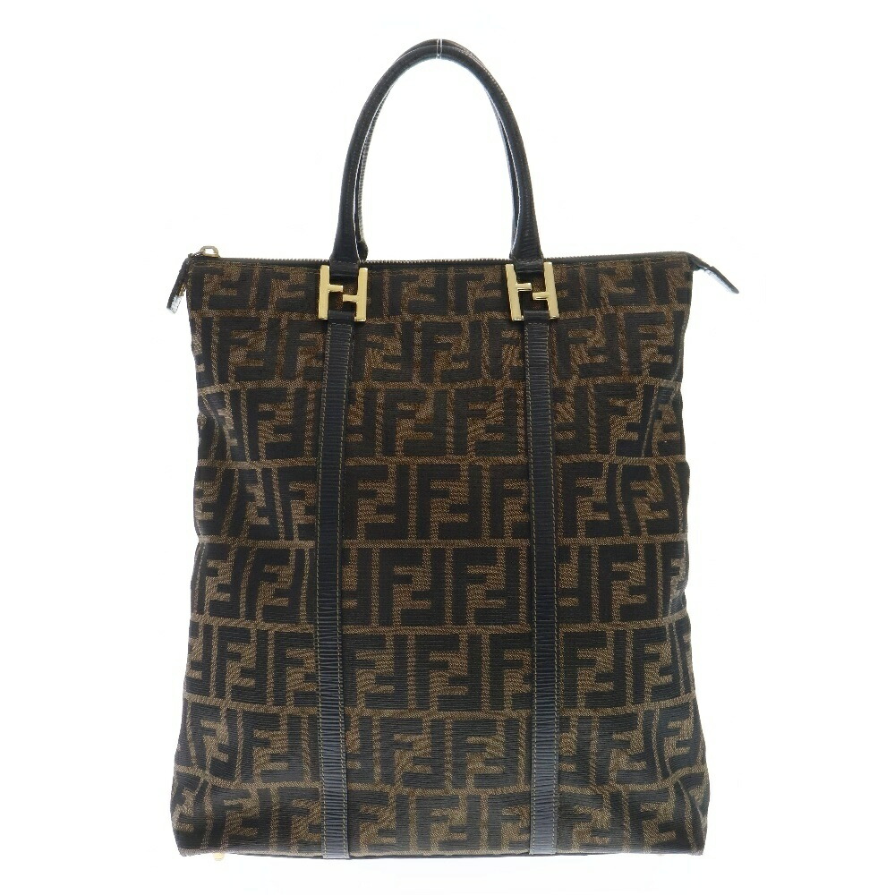 FENDI トートバッグ ズッカ FF キャンバス レザー ハンドバッグ 総柄 FENDI トートバッグ ズッカ FF キャンバス レザー ハンドバッグ 総柄