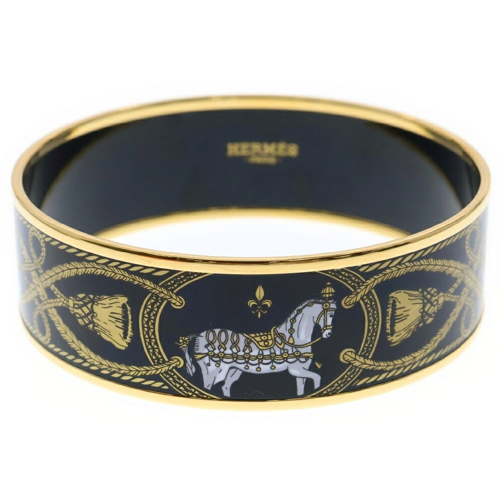 【美品】エルメス　HERMES エマイユ　バングル　七宝焼き　ゴールド HERMES - 【中古】エルメス バングル エマイユ GP 七宝焼き