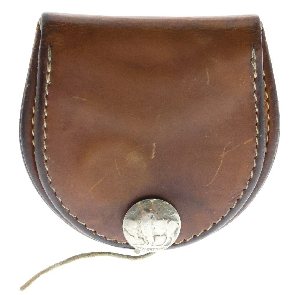 ゴローズ 角型小銭入れ マチ無し 金メタ付きフラワーコンチョ 焦茶