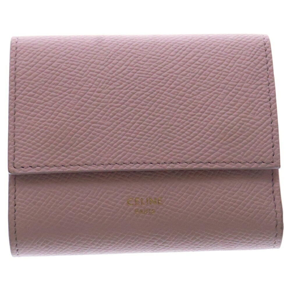 美品✨セリーヌ◇トリフォールドウォレット　ゴールド金具　グレージュピンク黒 美品✨セリーヌ◇トリフォールドウォレット ゴールド金具