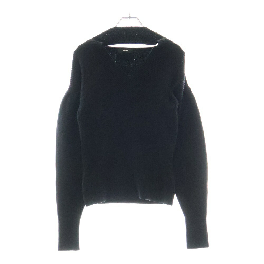 DIESEL クロップドセーターMサイズ M-ANCHOR-A-SS Knitted crop top with denim effect｜ブルー