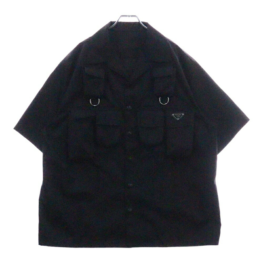 タグ付き未使用 PRADA XL 17SS 総柄半袖シャツ 3角プレートロゴ PRADA(プラダ) 三角ロゴプレートRE NYLON 半袖シャツ SC513