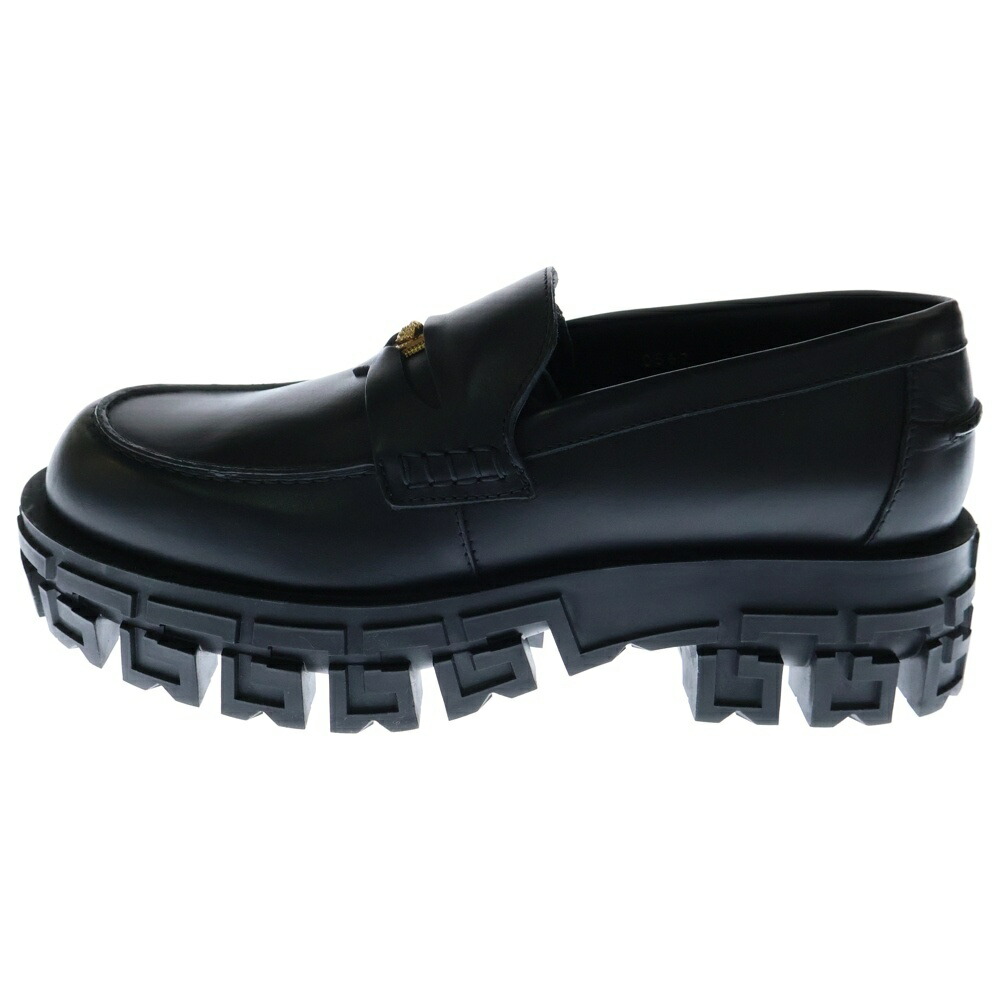 VERSACE レザースニーカー 40½ ブラックUSED クシェリ QUSHELI ベーシックレザースニーカー （ブラック