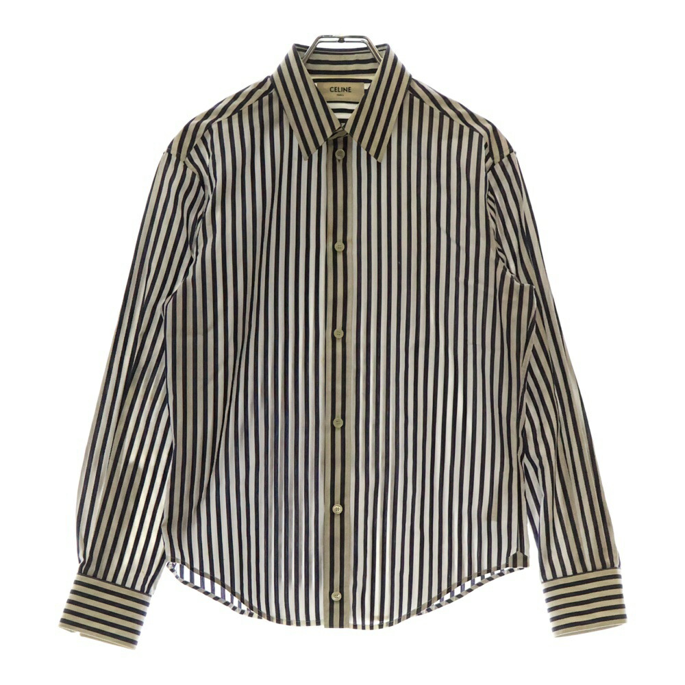 CELINE ストライプポロシャツ Lサイズ ネイビー/レッド CELINE セリーヌ 20SS Striped Flocke Logo Tee ストライプ