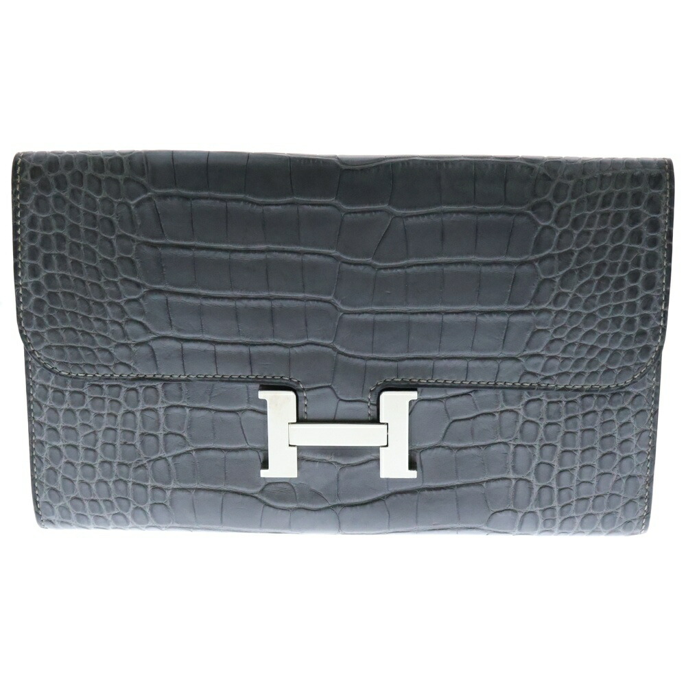 エルメス　コンスタンスロング　アリゲーター　ネイビー　長財布　X刻印 エルメス コンスタンスロング アリゲーター ネイビー 長財布 X