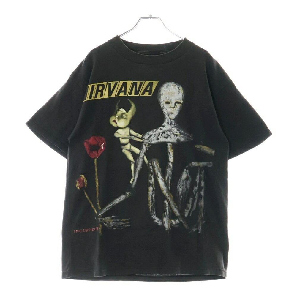 VINTAGE(ヴィンテージ) 大きさ:XL 90\u0027s NIRVANA INCESTICIDE BLACK GIANT BY TULTEX 覚悟 インセスティサイド 向こう正面刷り上げる半袖ティーシャツ カットソー 黒いこと【中古】【度合いB】【色つや黒いこと】【取りまわしバス発着場BRING WASTE_NOT】