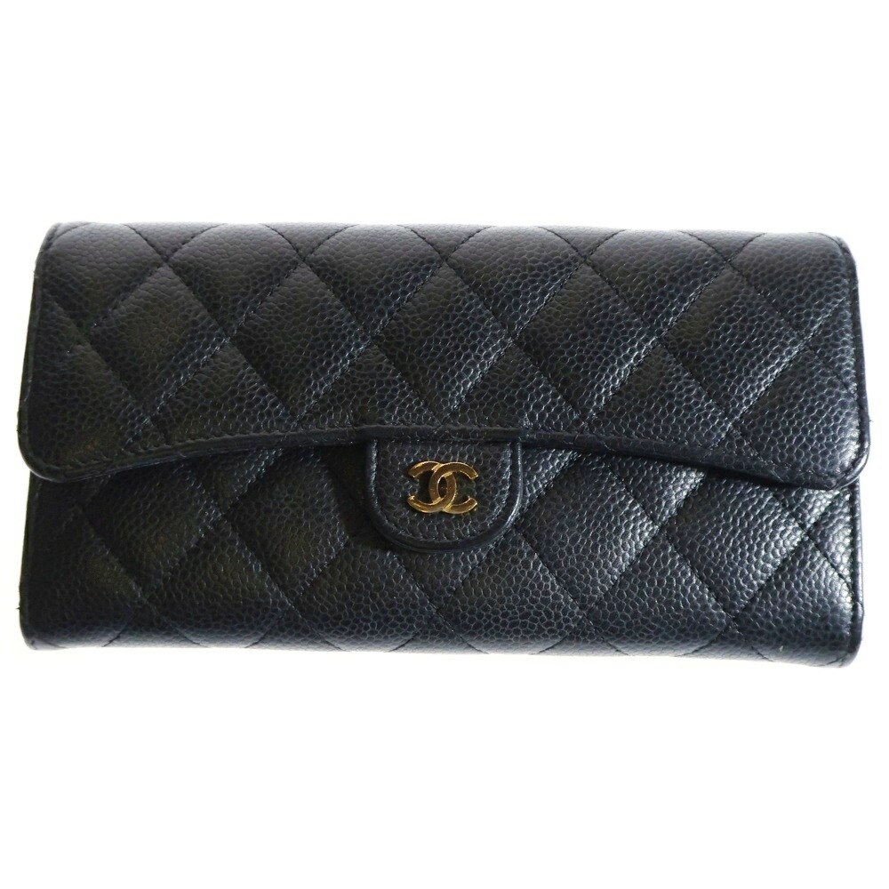 CHANEL／シャネル ビコローレ ヴィンテージ 二つ折り長財布 ブラック CHANEL シャネル ビコローレ Wホックココマーク ヴィンテージ
