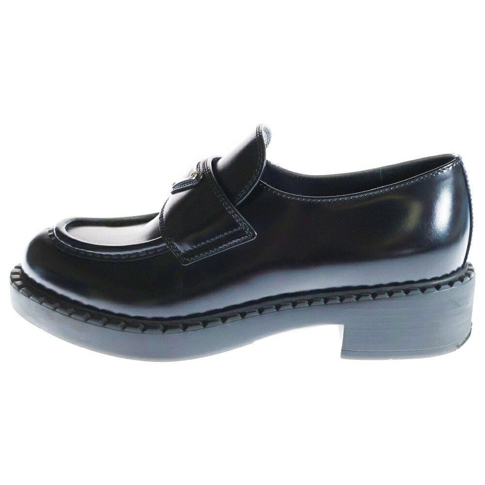 PRADA ブラックレザー ローファー　9 1/2 ブラック プラダ チョコレート ブラッシュドレザー ローファー