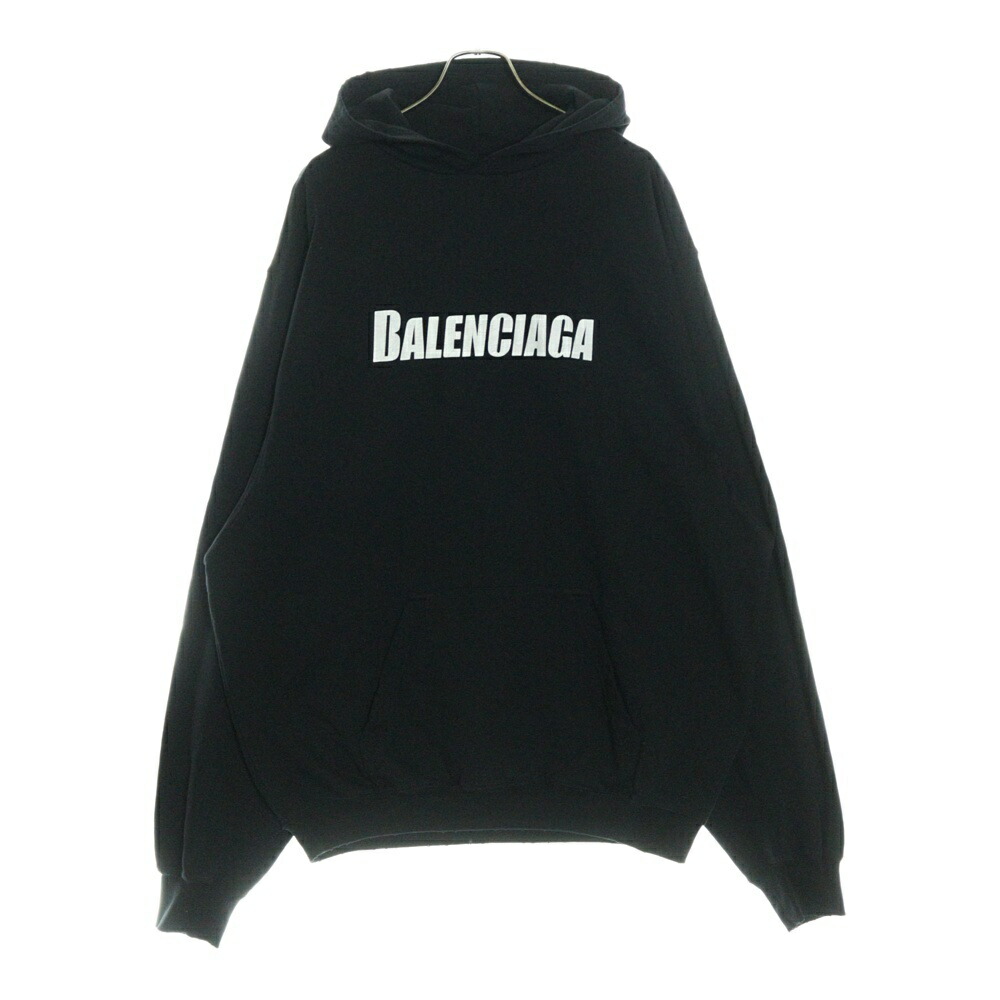 【超人気デザイン】バレンシアガ☆ バックロゴ パーカー　オーバーサイズ　黒 楽天市場】バレンシアガ 19SS/バックロゴオーバーサイズパーカー