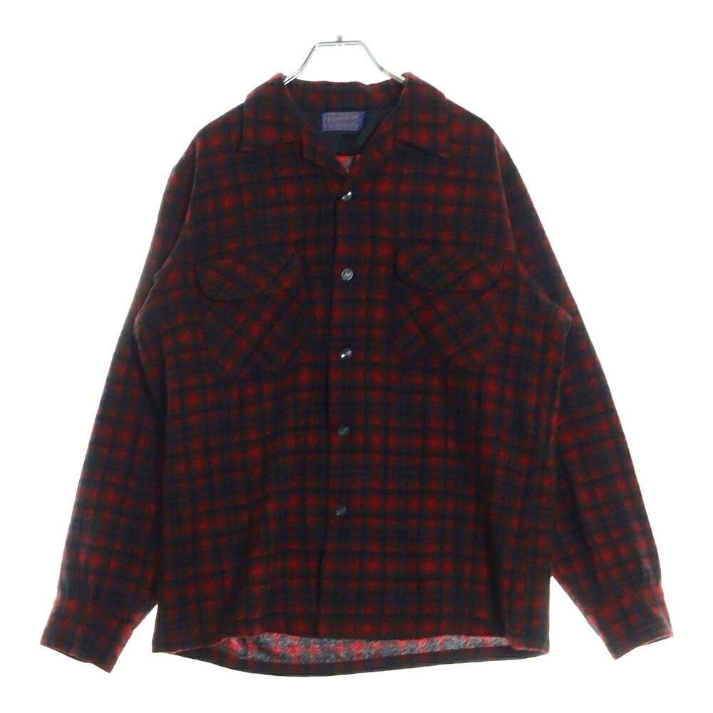 PENDLETON(ペンドルトン) 大いさ:M 50S VINTAGE オンブレチェック ロング衣袂 公々然たる色合い 羊毛ティーシャツ 赤いこと【中古】【座標軸B】【色合い赤いこと】【取りまわしバス発着場BRING福岡天神店】