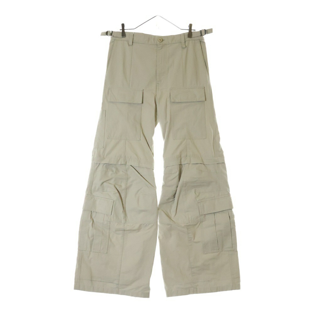 【ベルト付】FJALLRAVEN カーゴパンツ サイズL相当 ベージュ ソリッドカラー ワイド イージー ベルトループポケット カーゴ