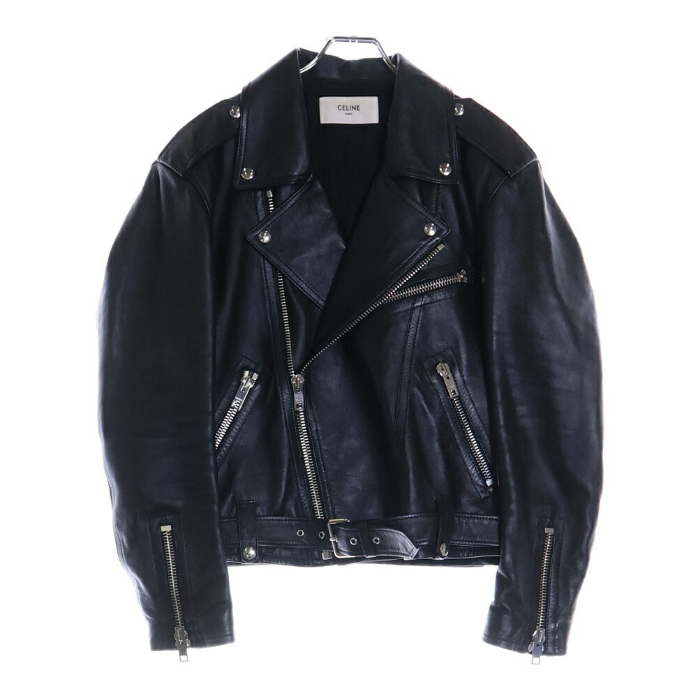セリーヌ ラムレザー バイカー ジャケット ブラック 36 レザー ジャケット CELINE - CELINE セリーヌ バイカージャケット ダブルレザー