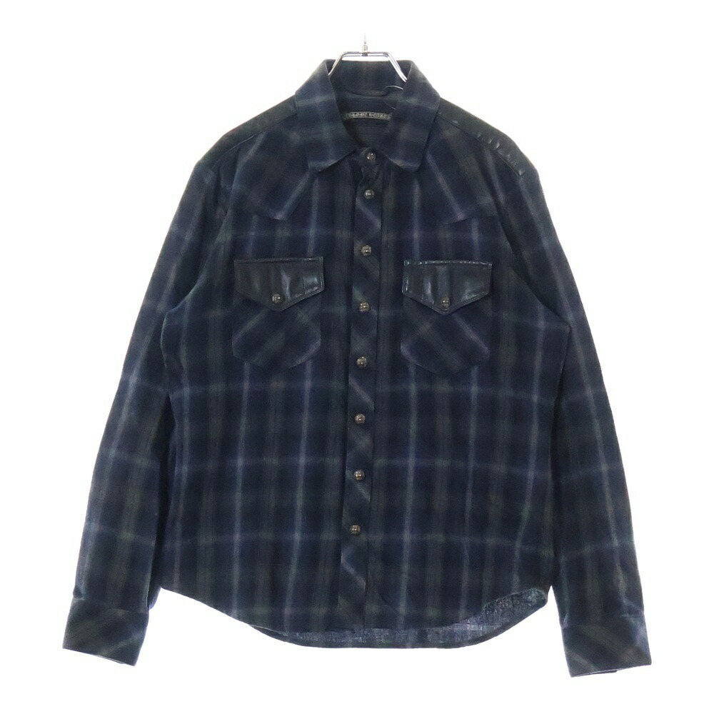 【CHROME HEARTS】 クロスパッチ 袖レザー 切替 長袖 カットソー Chrome Hearts - クロムハーツ クロスパッチ付き袖レザー切替