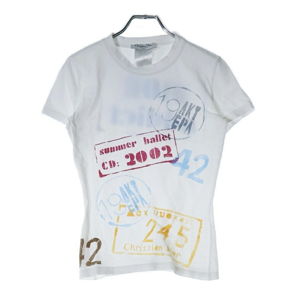 Christian Dior ホワイト Tシャツ 半袖 クリスチャンディオールCDロゴ刺繍Tシャツ半袖ホワイトS