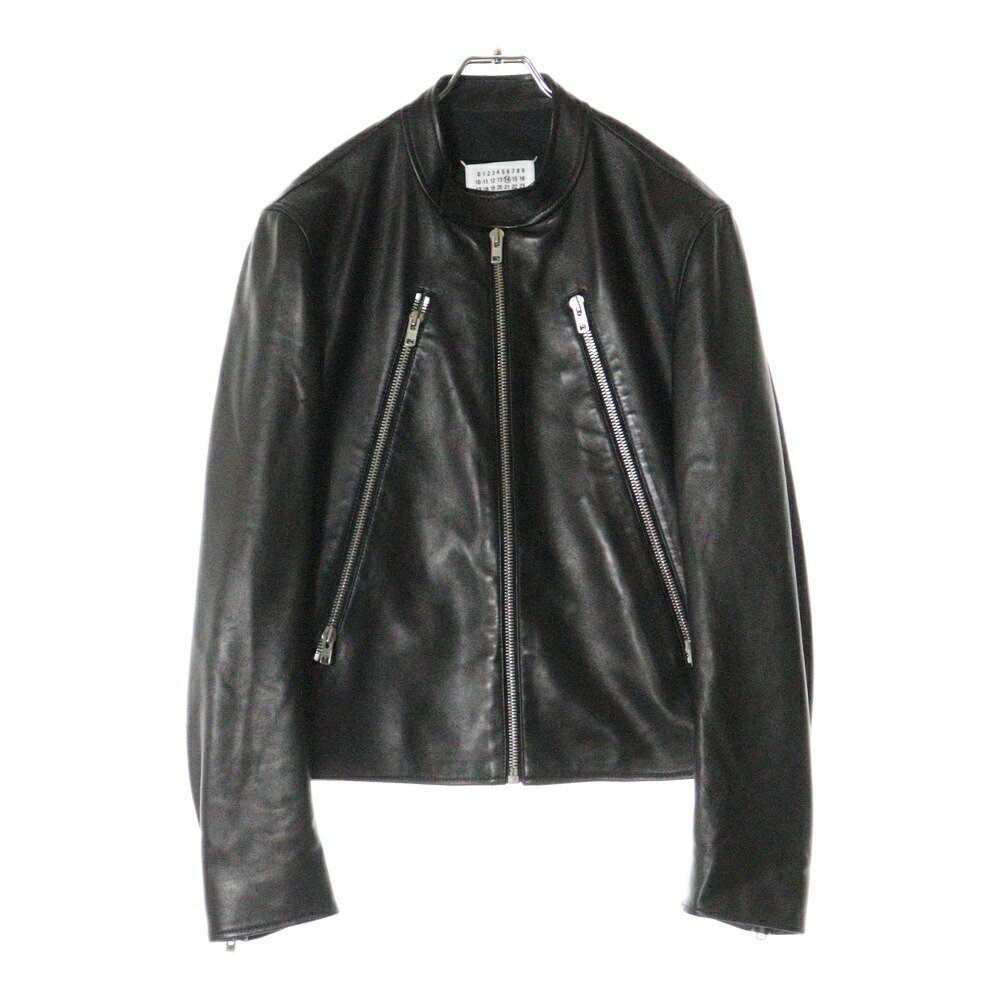 マルジェラ　ハの字レザージャケット　シングルライダース　パープル　羊革　42 Maison Margiela メゾンマルジェラ 八の字 5ZIPライダース