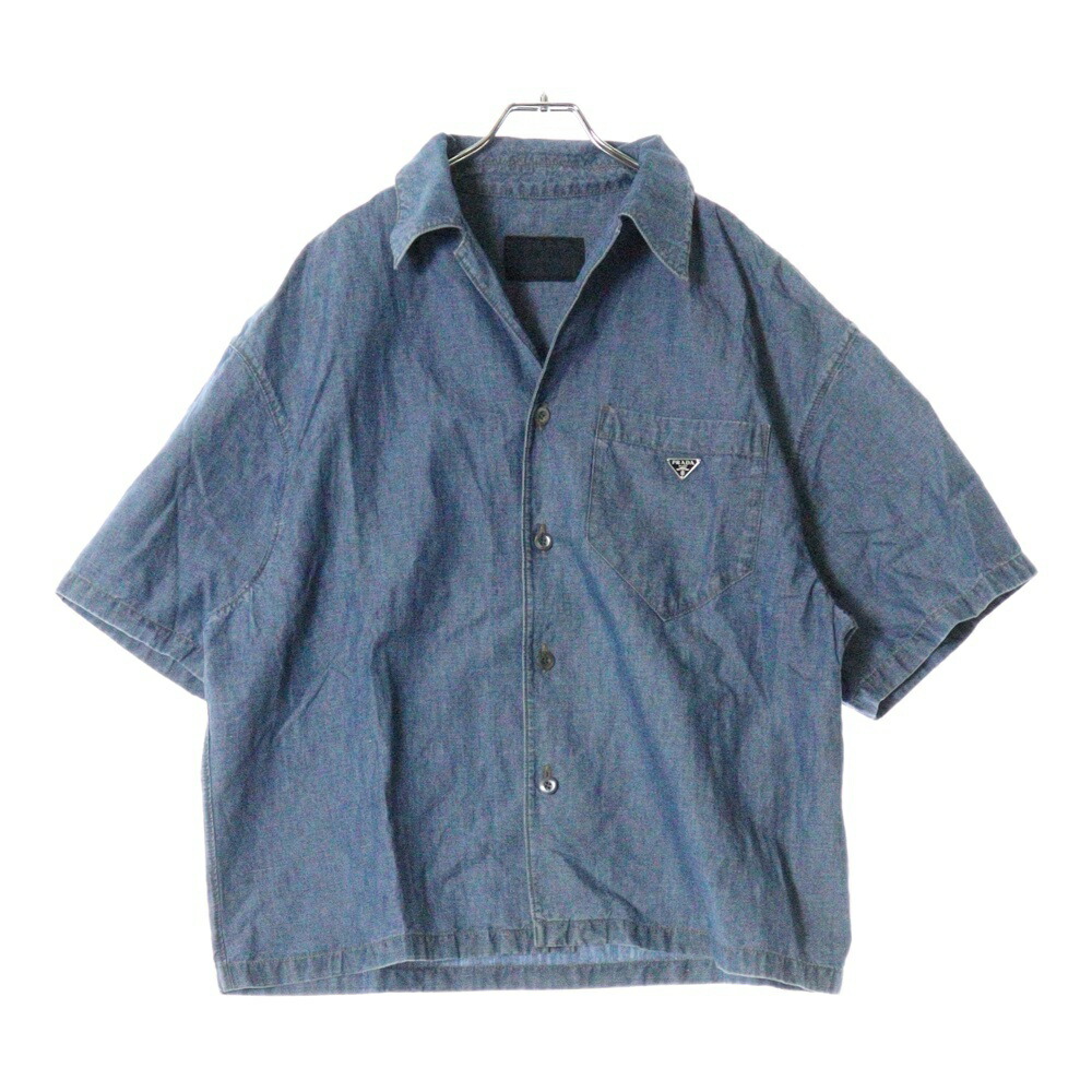 タグ付き未使用 PRADA XL 17SS 総柄半袖シャツ 3角プレートロゴ 関税・送料込 PRADA Re Nylon 三角プレートロゴ シャツ (PRADA