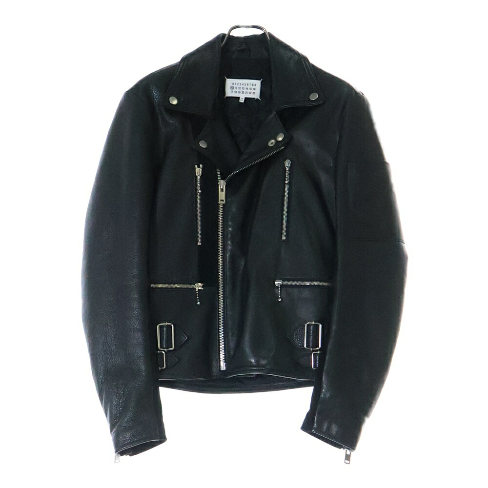 Raf Simons ブラックレザー ジャケット　46 RAF SIMONS ラフシモンズ 20AW Biker Jacket with Safety Pin 46