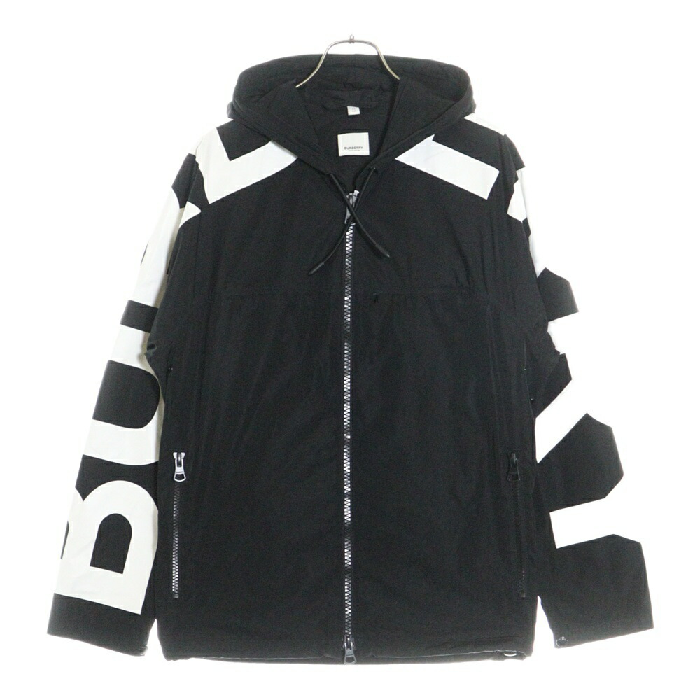 Burberry バーバリー ナイロンジャケット フード ロゴジッパー ブラック Burberry バーバリー ナイロンジャケット フード ロゴジッパー