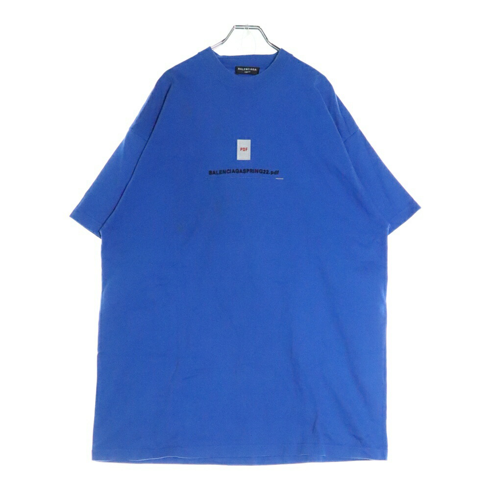 BALENCIAGA(バレンシアガ) サイズ:2 22SS PDFロゴ刺繍 オーバーサイズ半袖Tシャツ クルーネックカットソー ブルー 676589 TLVF7【中古】【程度B】【カラーブルー】【取扱店舗BRING福岡天神店】｜ブランド買取・販売　BRING