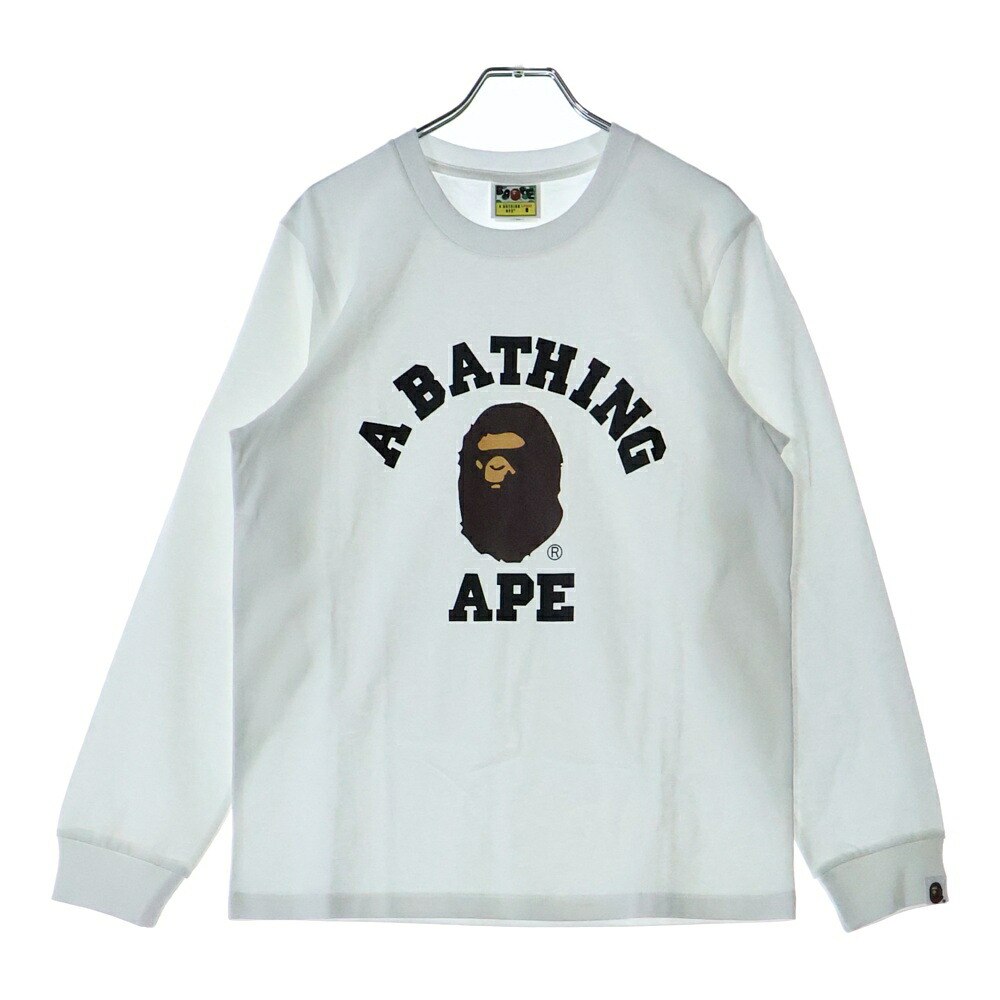 A BATHING APE(アベイシングエイプ) 大きさ:S COLLEGE LS TEE 労働者の一団のど頚長袖プルオーバーカットソー 白いこと 001LTL802001L【新古品/中古】【座標軸S】【色合い白いこと】【取りまわしバス発着場BRING横浜ビブレ店】