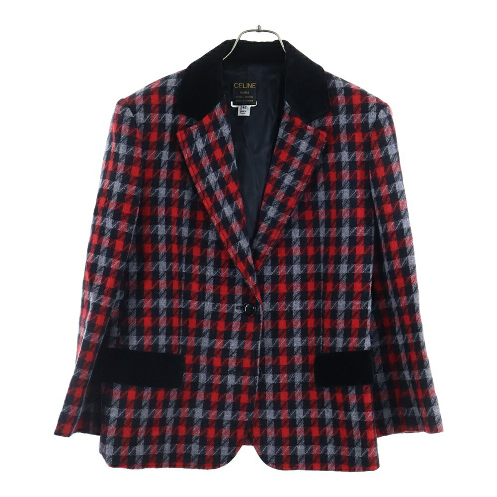 極美品　CELINE ノーカラージャケット　チェック　ボタン　レディースL CELINE - セリーヌ CELINE ノーカラージャケットの通販 by